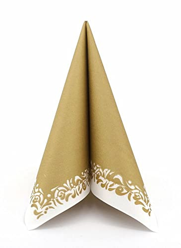 APARTina Airlaid Servietten 50 Stück, stoffähnliche Serviette - ROMANTIQUE, 40 x 40 cm 1/4-Falz, hochwertig & stoffähnlich, goldene Hochzeit, Geburtstag (Gold, 40 x 40 cm)