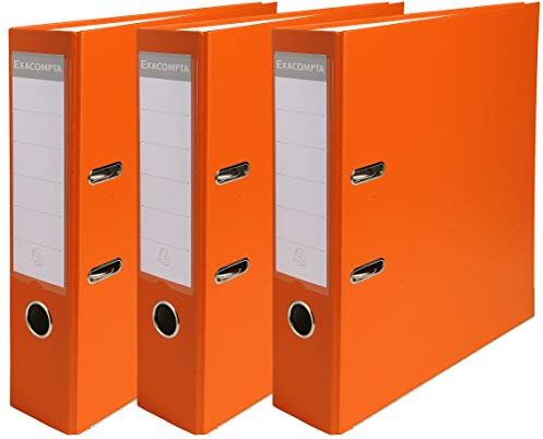 Exacompta 918414SE 3er Pack Kunststoff-Ordner. Made in Germany. Kunststoffbezug außen und Papierbezug innen 8 cm breit DIN A4 MAXI orange Ringordner Aktenordner Briefordner Büroordner Plastikordner