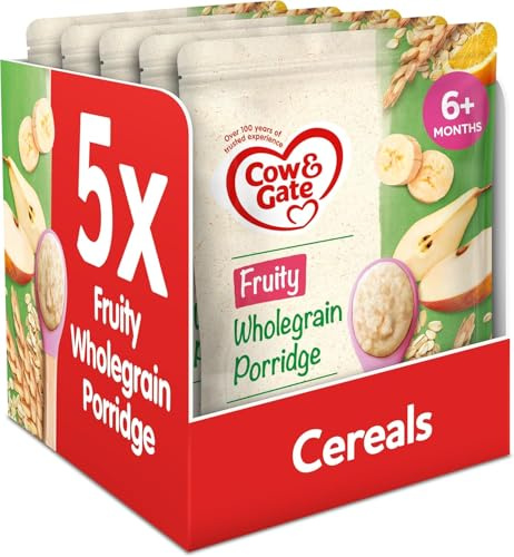 Cow & Gate Fruity Wholegrain Porridge Baby Food Cereal, 6+ Months, 125g (Pack of 5)