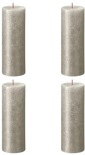 Bolsius - Vela Rústica de Pilar - Champán Brillante - 4 Unidades - 19 x 7cm - Duración de Combustión: 85 horas - Sin Perfume - Cera Vegana Natural - Sin Aceite de Palma