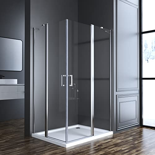 Goezes Duschkabine 120x80cm Eckeinstieg mit Pendeltüren aus 6 mm NANO-Beschichtung ESG Glas Duschabtrennung Scharniertür Duschkabine Eckeinstieg Höhe 185cm