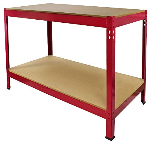 Workbench Garage Table Metal Storage Shelving DIY Tools Heavy Duty Work Bench Workshop Shed / 2 Shelves 90cm x 100cm x 60cm / Red