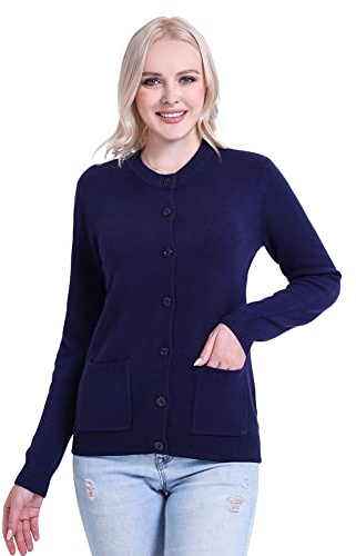 SMILING PINKER Mujer Cárdigan de Manga Larga Cálida Rebeca Cuello Redondo Suéter Chaqueta con Botón y Bolsillos