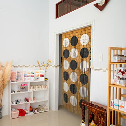 TACHILC Black and White Dots Bamboo Beaded Curtains for Doorways, Door Beads Curtains, Hanging Bamboo Curtain, 36 x78 inches