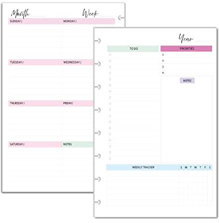 Undated Weekly Planner Inserts, Fits 8-Disc Junior/Half Letter Size Discbound Planers Calendar Refills Weekly Calendar Inserts, Undated Weekly Planner (8 Disc Half Letter)