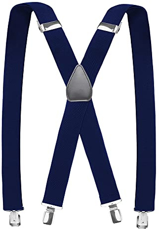 Tirantes para Pantalones Hombre de 3,5 Cm Fuerte, 4 Clips de Metal Y, Ajustable y Elástico, Talla Única, Azul Marino