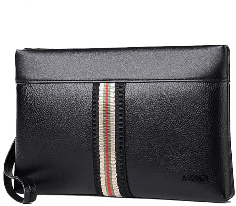 A-QMZL Bolso Hombre Bolso de Mano para Hombre Bolso de Muñeca Negro Nuevo Bolso para Hombre Elegante de PU Cuero de Gran Capacidad con Ranura para Tarjeta Cartera para Viajes de Negocios (Negro 3)