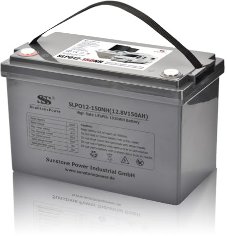 Sunstone Power - Batteria LiFePO4, 12 V, 150 Ah, con scarico Bluetooth 150 A, per impianti solari in casa, camper, caravan, barche