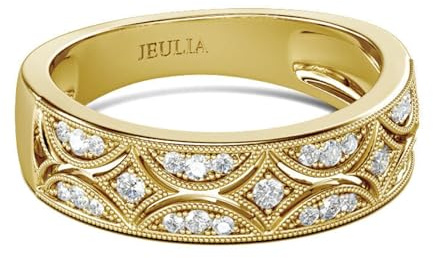 Jeulia Anello Donna in Argento 925 con Zirconi Cubici Taglio Rotondo, Fede Larga Eternity Milgrain, Anello Pavé da Fidanzamento Matrimonio Anniversario Promessa con Portagioie