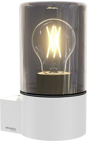 Oktaplex Puno Aluminium Wandleuchte aussen IP44 mit E27 Fassung Außenlampe Rauchglas weiß Außenbeleuchtung 230V