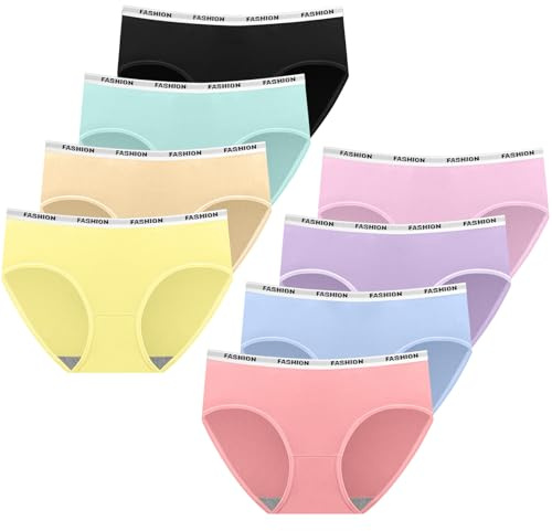 AYBUY 8 Pack Teen Girls Knickers, Soft Briefs Seamless Underwear, Underpants Essential Elastic Panties, Plain Knicker for Age 8-18 Girls and Women (M)