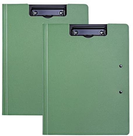 2 Pcs Portablocco A4 con Doppia Clip, Plastica Pieghevole Scomparto Portadocumenti, Porta-pad Lavagna da Scrittura, Leggero Clipboard per Studenti, Ufficio e Scuola (Verde)