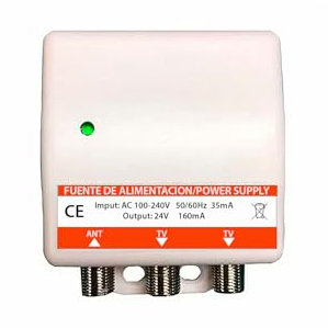 CABLEPELADO - Fuente de Alimentación para amplificador de interior, Intensidad máxima de salida: 160mA, Voltaje de salida: 24V DC, Rango de Frecuencia: 5-1000MHz, 1 entrada 2 salidas