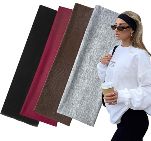 Black Headbands for Women Men, Yedtreg 4pack Fashion Head Bands for Women's Hair, Soft Fabric Stretchy Hair Bands for Makeup, Yoga, Running, Sports (Set 2)