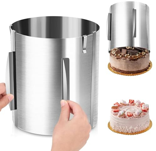 Huanmin Anillo para tartas de 20 cm de alto, ajustable, con escala de acero inoxidable, diámetro ajustable, diámetro de 16 – 30 cm, anillo para tartas alto de 20 cm, anillo de horneado ajustable