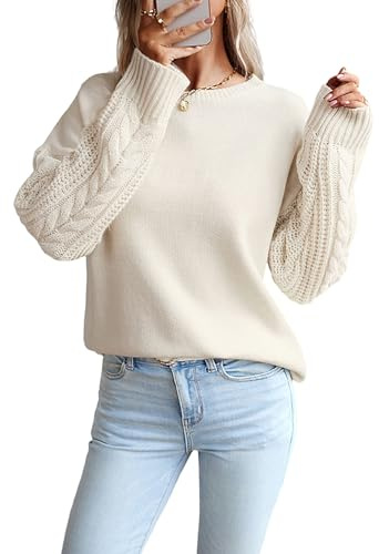 Heersan Pull Femme Col Rond Chic Tricoté Pull Manches Longues Oversize Chandail Chaud Casual Hiver Automne Hauts Chemise