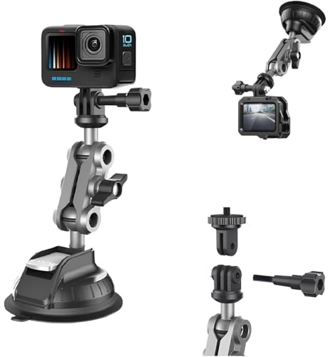 XUNNIU Soporte de Ventosa para GoPro Hero 13/12/11, Accesorios Camara Deportiva de Coche, con rotación de 360°,Tornillo de 1/4 de Pulgada Compatible con Insta360 X5/X4, para dji Osmo Action/Pocket