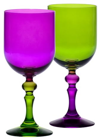 Krosno – Copas de Vino Tinto y Blanco de Colores, Mocktails y Agua – 2 x 300 ml – Colección Bubble – Verde y Violeta – Cristal sin Plomo – Pintadas a Mano