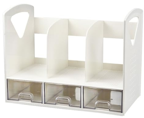 Porta-riviste con cassetto, organizzatore per libri da scrivania per ufficio e camera da letto, scaffale verticale per la conservazione dei documenti in plastica ABS resistente.