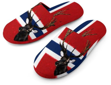 LQKJVXZCNHM Norway Flag Norwegian Elk Men's Slippers Non-Slip House Slipper Indoor Shoes Travel Home Hotel