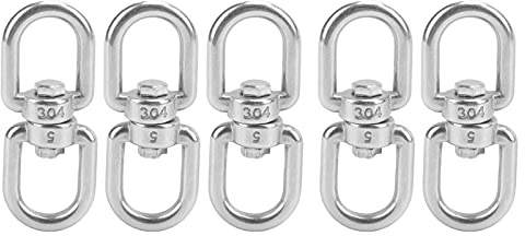 Cloimei 5 ganchos giratorios M5 de doble extremo de acero inoxidable 304, anillo de grillete ojo a ojo para conexión entre cables de acero y cadenas para anudar después de la rotac