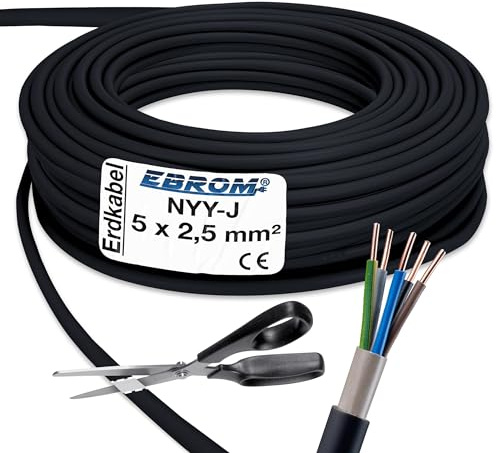 Cable para corriente de alta intensidad, NYY-J, 5 x 50 mm², cable subterráneo, plástico, 50 m, color negro