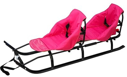 Luge 2 en 1 Schlitten Duo Enfants En aluminium avec dossier, matelas, LED, Graphite/rose