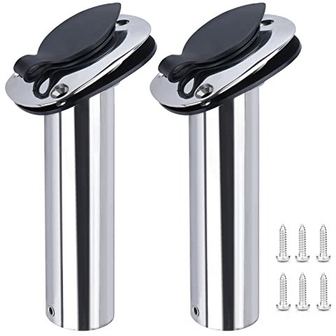 2Pcs Boat Stainless Steel Fishing Rod Holder,Hoffen Flush Mount Rod Holder ,15 Degree Rod Racks with PVC Cap,Inner Tube and Gasket for Marine Yacht Boat