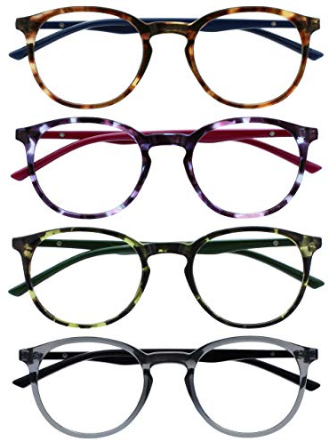 OPULIZE Met lesebrille 4er Pack Schlank Runder Rahmen Federscharniere Kratzfest Braun Lila Grün Transparent Grau Herren Damen RRRR60-2567 +2.50