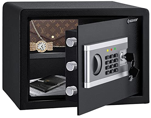 KESSER® Cassaforte Elettronica | Incl. Box Batteria | 3x Doppio Cilindro Di Bloccaggio | A Muro, Pavimento, Mobile | Illuminazione Interna, M