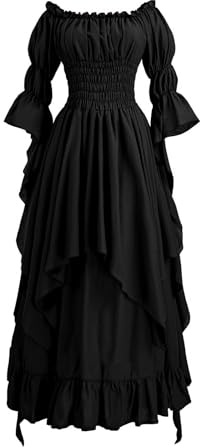 Bichingda Costumi rinascimentali da donna con maniche a sbuffo, stile vittoriano, con volant e spalle scoperte, costume medievale