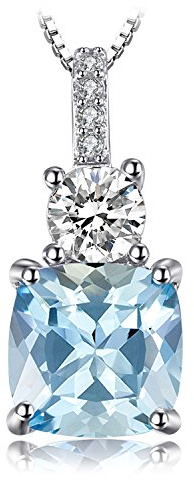 JewelryPalace Kissenschliff 2.2ct Natur Blau Topas Kette Anhänger 45CM, Blautopas Schmuck Set, Halskette Damen Silber 925 Collier Damen Quadrat Edelstein Mädchen, Ketten mit Zirkonia Stein Frauen