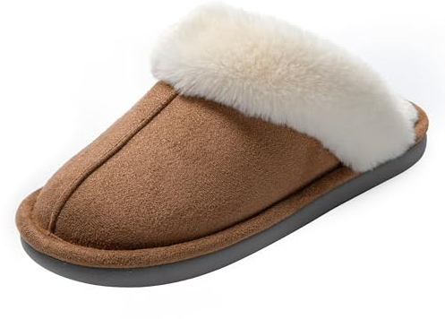 JOMIX Chaussons Femme Hiver d'Intérieur Fourrés Pantoufles Peluche Élégant à Bout Fermé Mule Sabot Semelle Caoutchouc Antidérapante Légères Silencieuses Confort Chaud pour Maison X005 Chameau 41