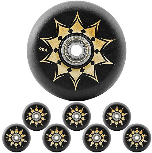 SSCYHT 90A Inline Skate WheelIs 72mm, 76mm, 80mm PU Ruote Resistenti all'Usura Silenzioso può Essere utilizzato Sostituzione delle Ruote per Esterni o Interni,Black Gold,80mm