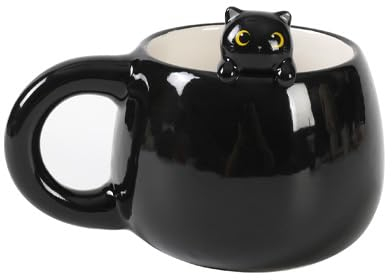 I-TOTAL® - Taza de cerámica con animales de cerámica en el borde, taza para té o café (BLACK CAT) 450 ml