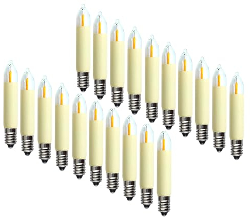 20 Stück LED Filament Kleinschaftkerze 23V 0,2W E10 für Schwibbogen mit 10 Brennstellen, Riffelkerze Ersatzlampe Lichterkette, Pyramide