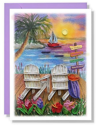QUILLCRAFT Happy Retirement Card, Retirement Enjoy The Sunset, Time Of Your Life, New Adventure, Quilling Card for Men, Women, Co-worker, Friend, Boss on Birthday, Thank you (Sunset)