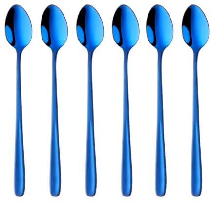 SBOMHS Cucchiaio per latte macchiato, 18/10, in acciaio inox, con manico lungo, per caffè, cappuccino, cucchiaio da dessert da 20 cm, cucchiaio da long drink per caffè al latte, 6 pezzi, grandi