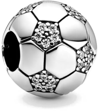 Handboll och fotboll sportberlock i 925 silver och zirkoniumstenar kompatibla med Pandora-armband, diameter 9 mm, sterlingsilver, kubisk zirkonia, Diameter 9mm, Sterlingsilver, Ingen ädelsten