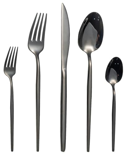 Besteck Set, LAZAHOME 30-teilig Besteckset für 6 Personen mit Messer Gabel Löffel, Edelstahl Essbesteck für Familie/Party/Hotel/Restaurant, Schwarz Tafelbesteck, Spiegelpoliert＆Spülmaschinenfest