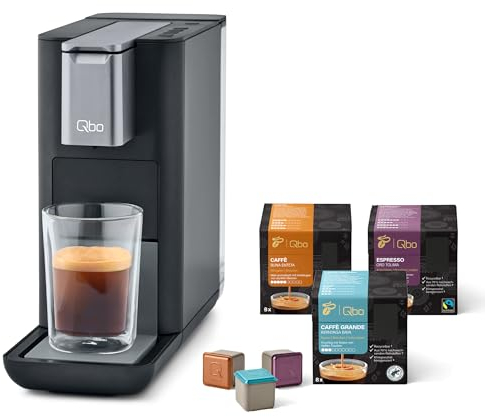 Tchibo Qbo ESSENTIAL Premium Kapselmaschine inkl. 24 recyclebare Qbo Kapseln für Espresso, Caffè und Caffè Grande, kompaktes, innovatives Design, Dark Stone