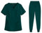 Meichoon Medical Scrubs Set Classic V-Ausschnitt Top mit Jogginghose mit Taschen Uniform Natural Skin Friendly DK06 Dark Green Large