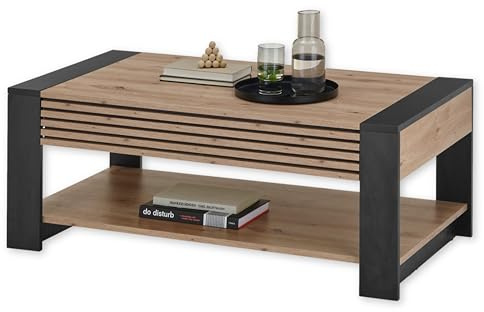 Felipe Couchtisch in Artisan Eiche Optik, Schwarz - Moderner Sofatisch mit Schublade für Ihr Wohnzimmer - 108 x 42 x 60 cm (B/H/T)