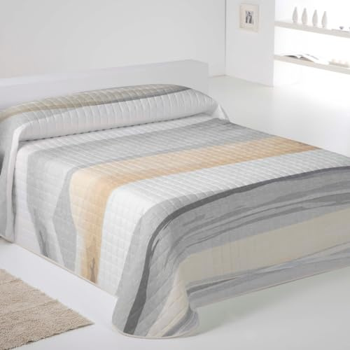 NATURALS ICEHOME - Colcha Bouti Estampada o Lisa para Verano y Entretiempo - Microfibra Extra Suave - Acolchado a Rombos - Cubrecama Reversible (Nobre Tierras, Cama 135)
