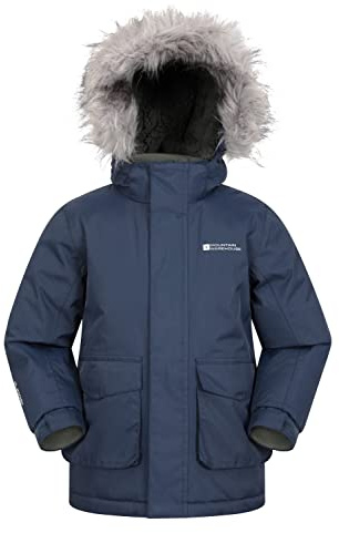Mountain Warehouse Ranger Plain Kids Water Resistant Jacket - Elasticated Cuffs & Hem, Adjustable Hood, Boys & Girls - Best for Autumn, Winter, Outdoors & Hiking Indigo Teen Size 13 Years