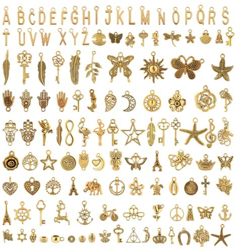 RISF 126 Stück Charms Set, Legierung Anhänger für Armbänder, Gold Kettenanhänger, Gemischte Charms zum Basteln für DIY Schmuckherstellung
