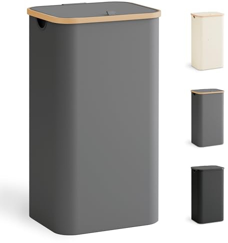 YOUDENOVA - Cesto portabiancheria con coperchio, 100 l, sottile con sacchetto per la biancheria, pieghevole, con manico in plastica, cesto per la biancheria, alto cesti per bucato, colore: grigio