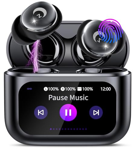 VEKJ Auriculares Inalámbricos con Pantalla Táctil LED, 48H Auriculares Bluetooth 5.4 HiFi Estéreo Negro
