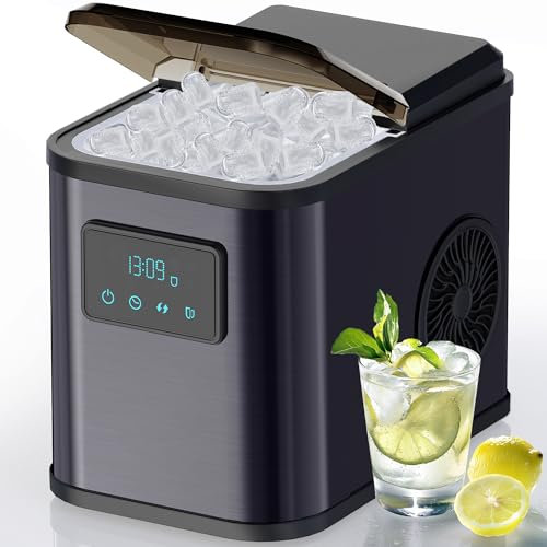KeeGone Edelstahl Eiswürfelmaschine mit LED-Display Eismaschine Eiswürfelbereiter und Reinigungsfunktion 2L Wassertank inklusive Eisschaufel und Korb 2 Eiswürfel Größen für Küche, Büro, Bar und Party