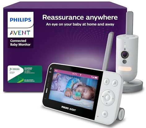 Philips Avent - Monitor de bebé Conectado con WiFi, cámara HD, visión Nocturna infrarroja, detección de llanto, Audio bidireccional, 12 Horas de Tiempo de Pantalla en Modo ecológico, Modelo SCD951/26
